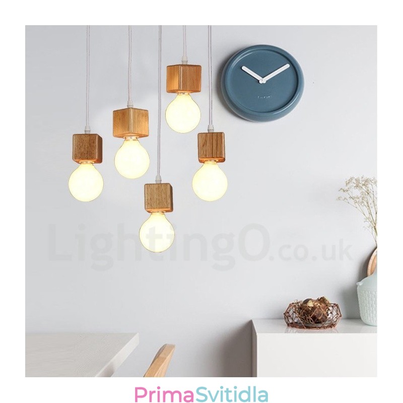 5 Light Wood Rustic Lodge Pendant Light