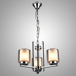 Železný galvanicky pokovený lustr se skleněným stínidlem Klasická lampa se svíčkami se 3 hlavami