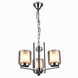 Železný galvanicky pokovený lustr se skleněným stínidlem Klasická lampa se svíčkami se 3 hlavami