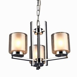 Železný galvanicky pokovený lustr se skleněným stínidlem Klasická lampa se svíčkami se 3 hlavami