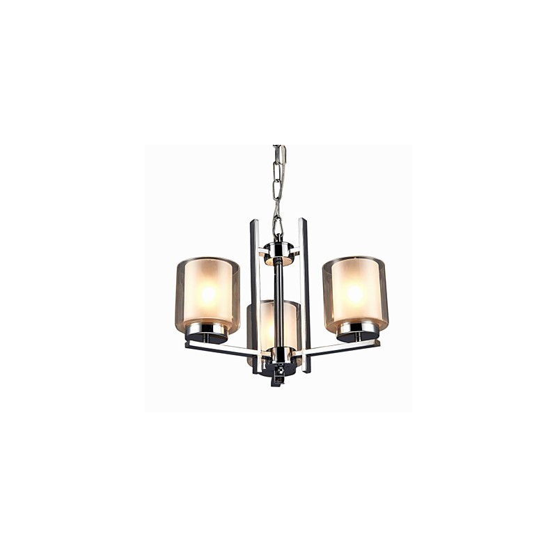 Železný galvanicky pokovený lustr se skleněným stínidlem Klasická lampa se svíčkami se 3 hlavami