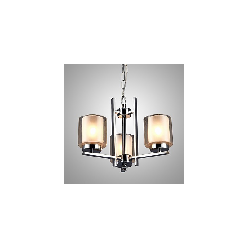 Železný galvanicky pokovený lustr se skleněným stínidlem Klasická lampa se svíčkami se 3 hlavami