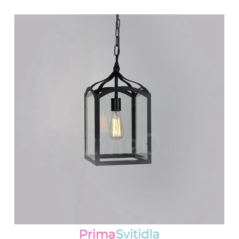 Kovové rustikální závěsné svítidlo Lodge se skleněným stínidlem