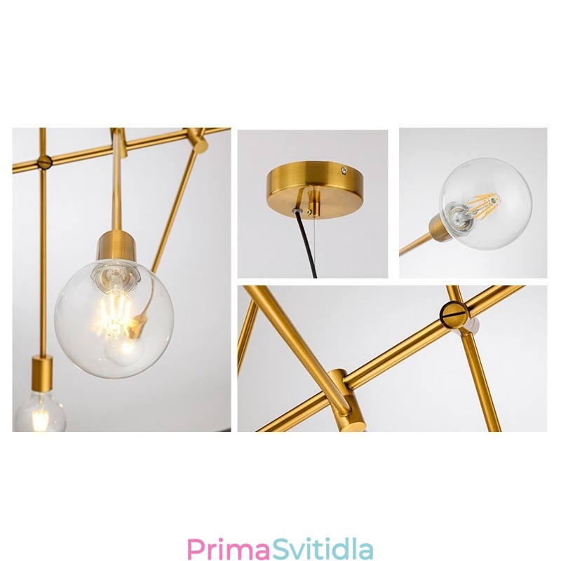 6 měděný lustr se skleněným stínidlem