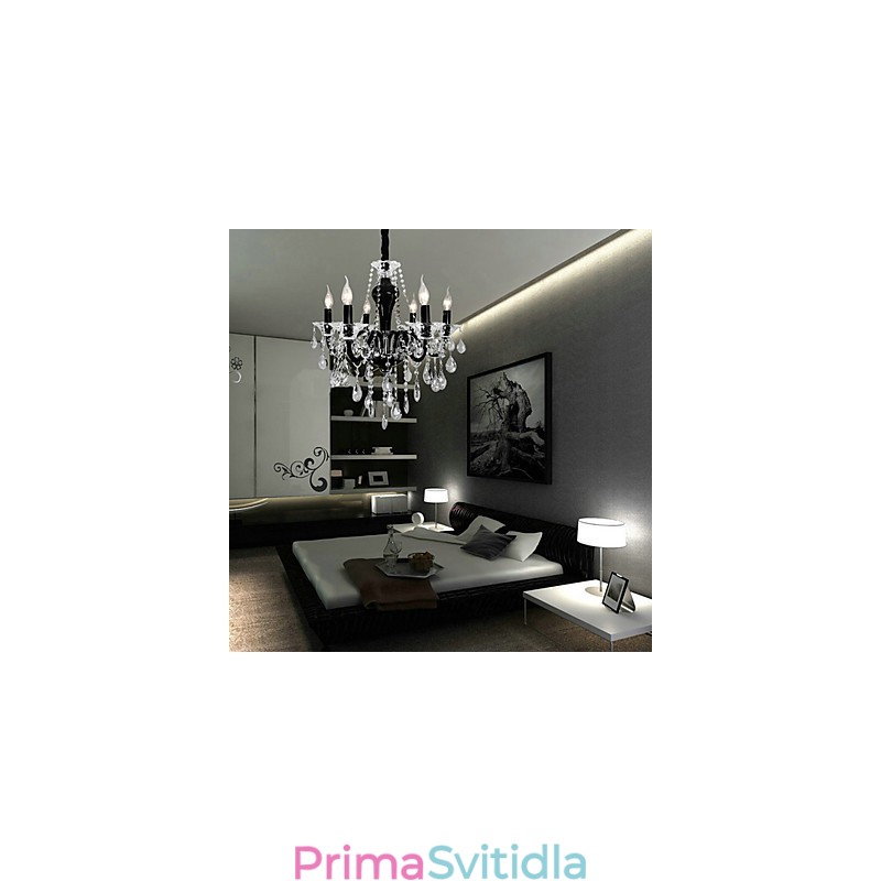 6 Světlý křišťálový lustr v černém designu Accent