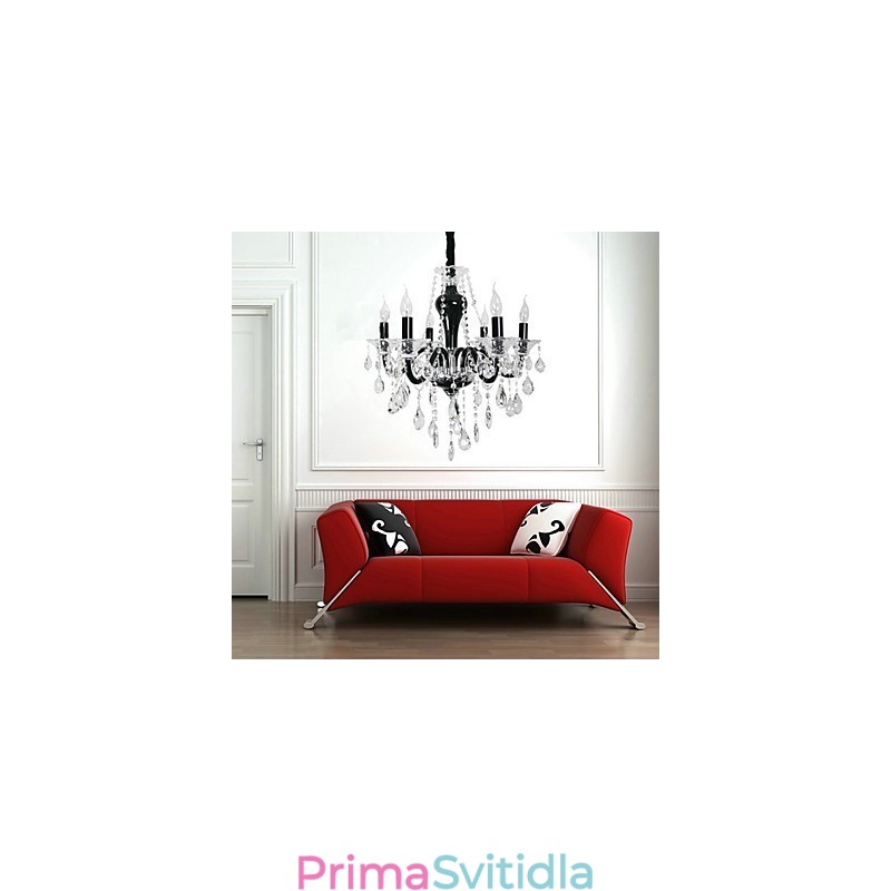 6 Světlý křišťálový lustr v černém designu Accent