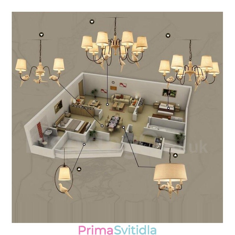 6 Light Rustic Lodge Vintage závěsné světlo