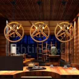 Venkovské konopné lano 3 Light Vintage Pendant Light