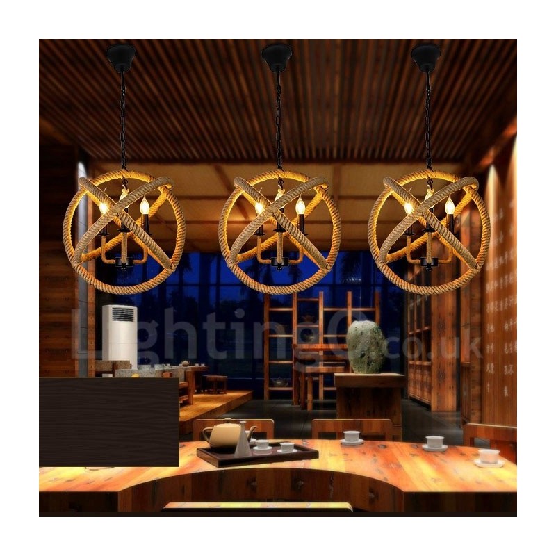 Venkovské konopné lano 3 Light Vintage Pendant Light
