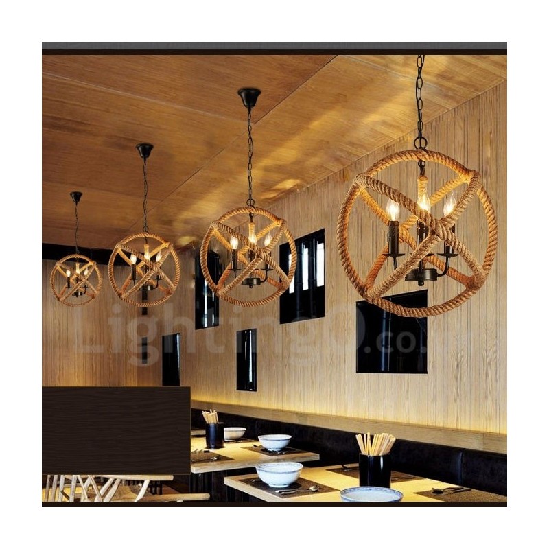Venkovské konopné lano 3 Light Vintage Pendant Light