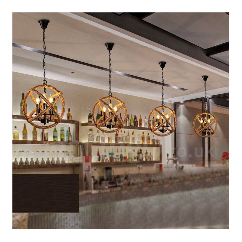 Venkovské konopné lano 3 Light Vintage Pendant Light