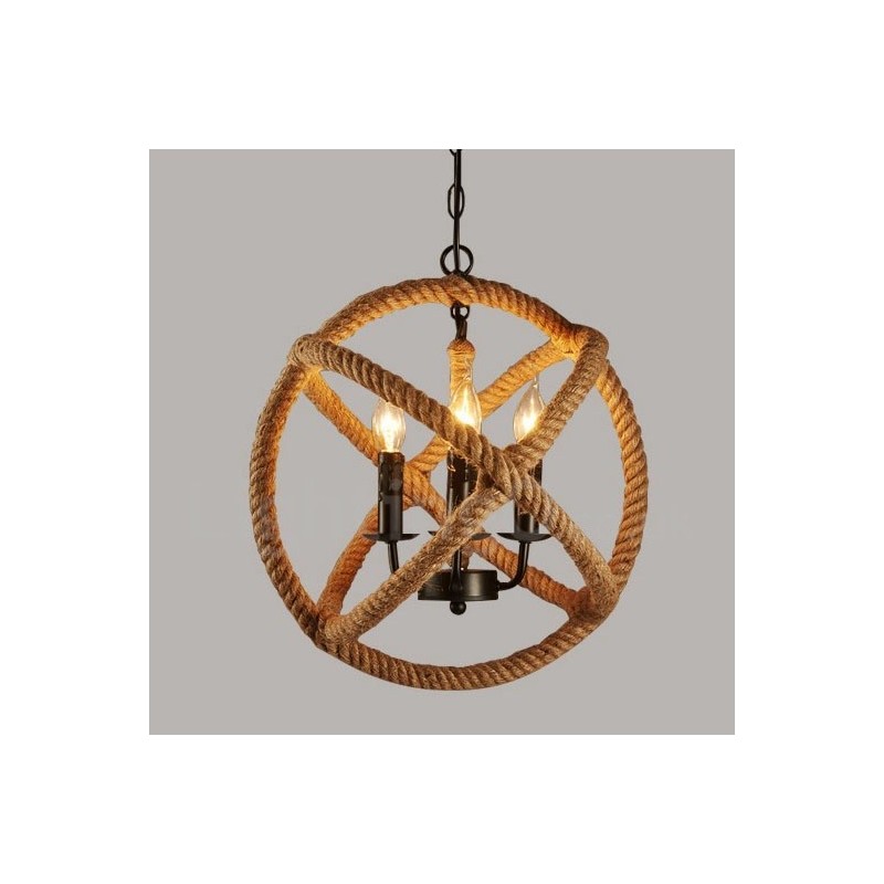 Venkovské konopné lano 3 Light Vintage Pendant Light