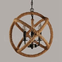 Venkovské konopné lano 3 Light Vintage Pendant Light