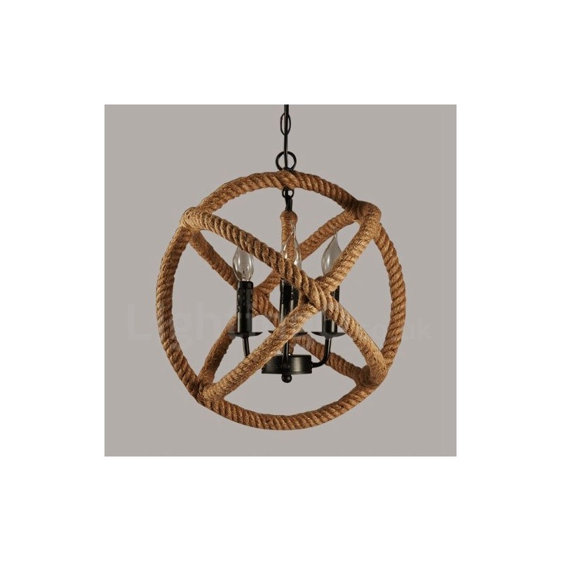 Venkovské konopné lano 3 Light Vintage Pendant Light