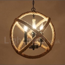 Venkovské konopné lano 3 Light Vintage Pendant Light