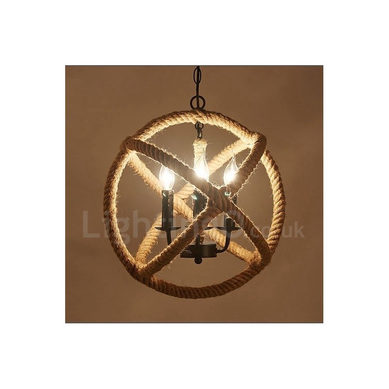 Venkovské konopné lano 3 Light Vintage Pendant Light