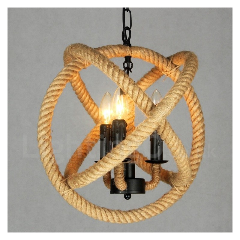 Venkovské konopné lano 3 Light Vintage Pendant Light