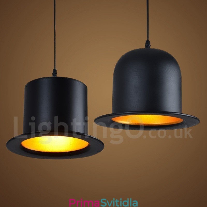 Black Metal Hat Shape 1 Light Retro Vintage Pendant Light