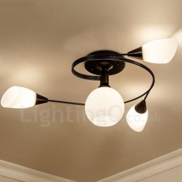 4 Light Rustic Lodge Integrovaný lustr se skleněným stínidlem