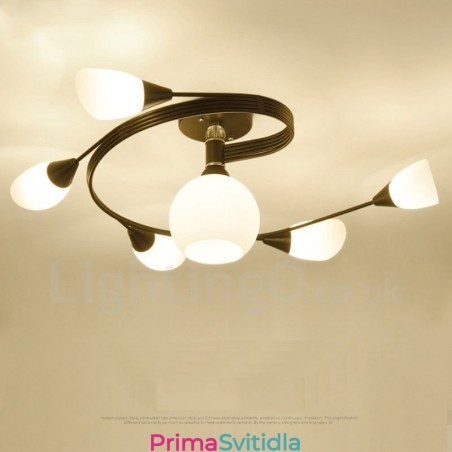 6 Light Rustic Lodge Integrovaný lustr se skleněným stínidlem 6 Light Rustic Lodge Integrovaný lustr se skleněným stínidlem