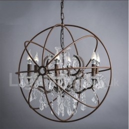 Průměr 60CM 80CM Vintage Crystal Painting Kovový lustr Rezavé barvy Závěsné světlo
