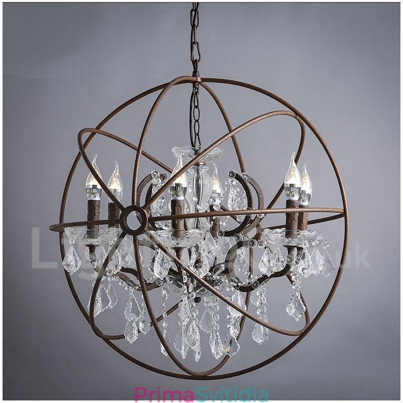 Průměr 60CM 80CM Vintage Crystal Painting Kovový lustr Rezavé barvy Závěsné světlo