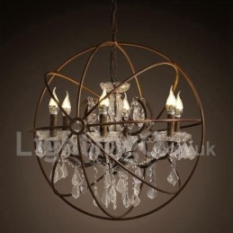 Průměr 60CM 80CM Vintage Crystal Painting Kovový lustr Rezavé barvy Závěsné světlo