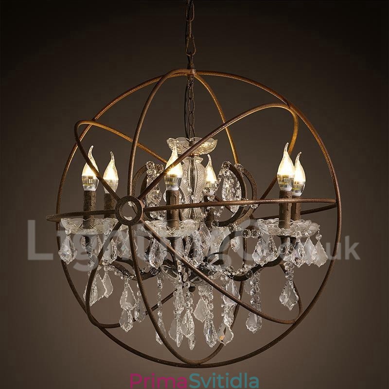 Průměr 60CM 80CM Vintage Crystal Painting Kovový lustr Rezavé barvy Závěsné světlo