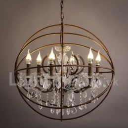 Průměr 60CM 80CM Vintage Crystal Painting Kovový lustr Rezavé barvy Závěsné světlo