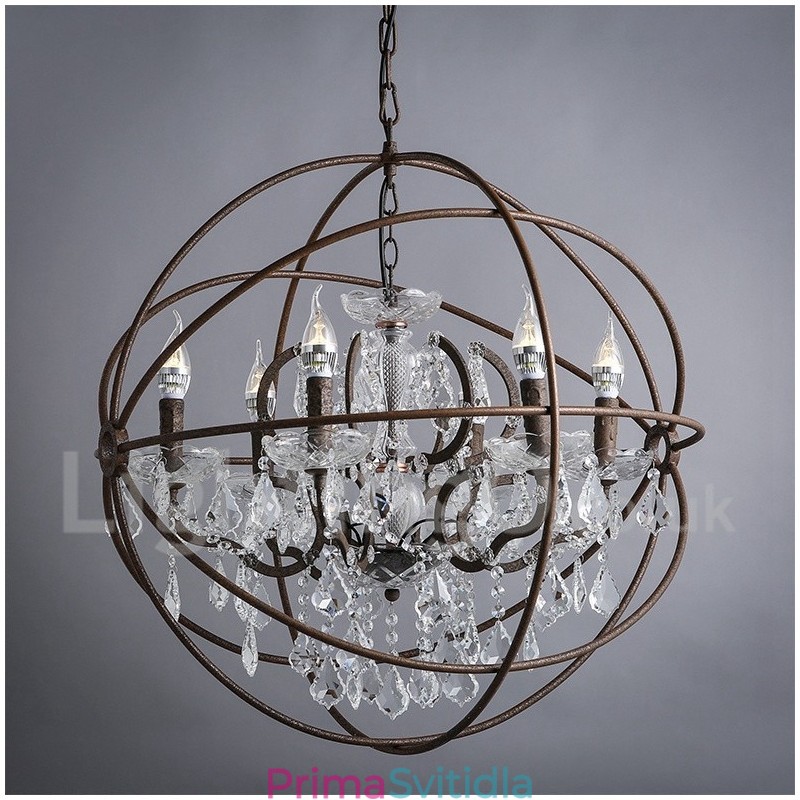 Průměr 60CM 80CM Vintage Crystal Painting Kovový lustr Rezavé barvy Závěsné světlo