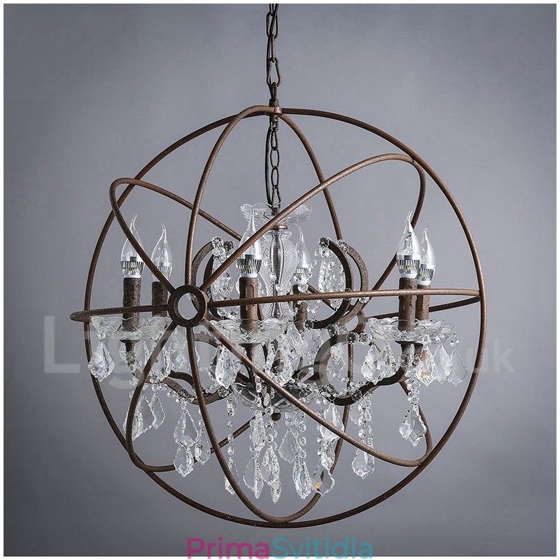 Průměr 60CM 80CM Vintage Crystal Painting Kovový lustr Rezavé barvy Závěsné světlo