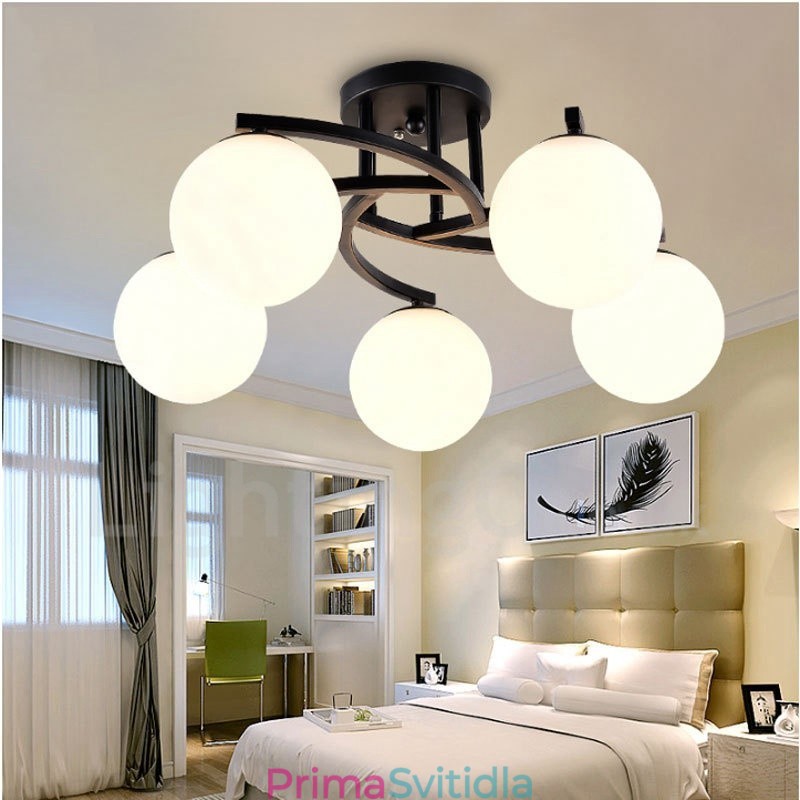 5 Light Rustic Lodge Integrovaný lustr se skleněným stínidlem