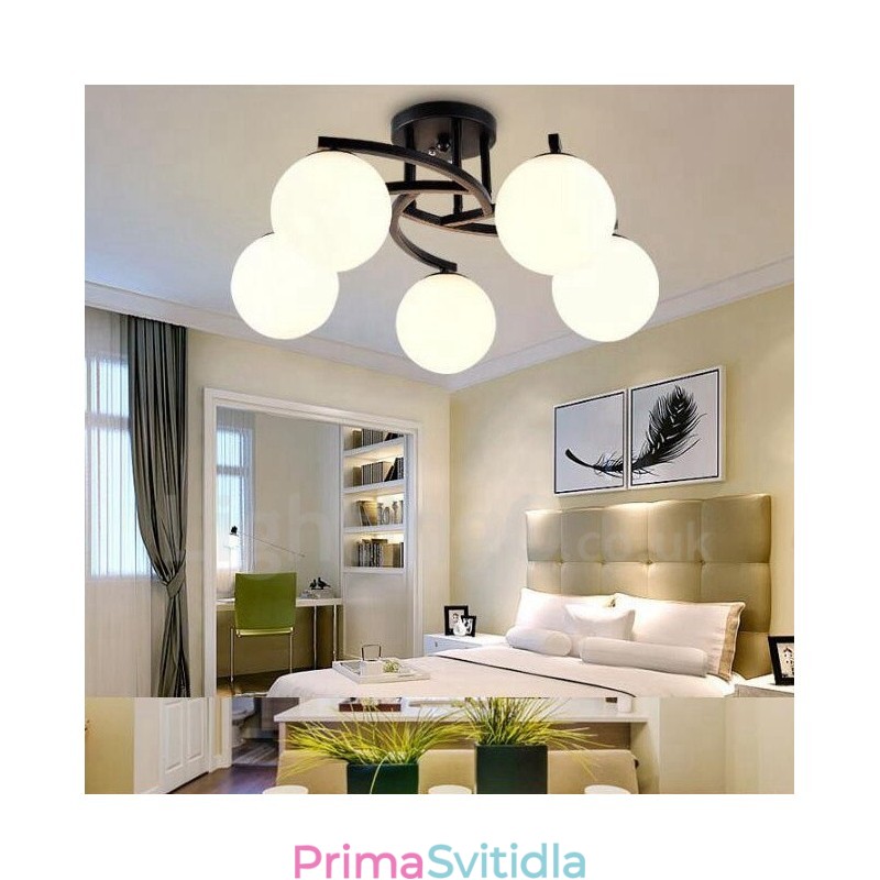 5 Light Rustic Lodge Integrovaný lustr se skleněným stínidlem