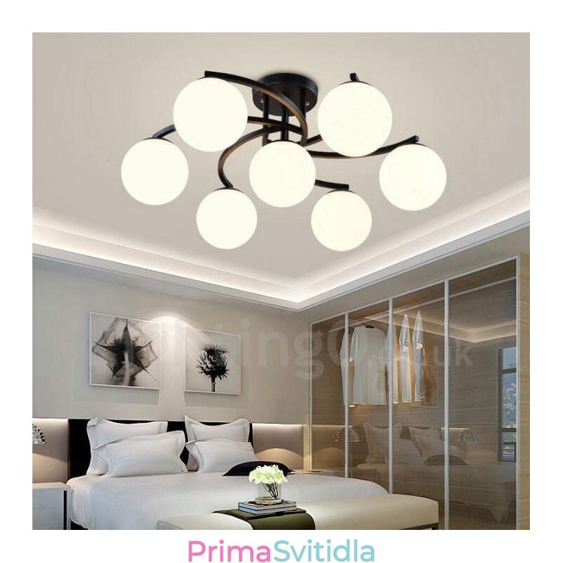 7 Light Rustic Lodge Integrovaný lustr se skleněným stínidlem