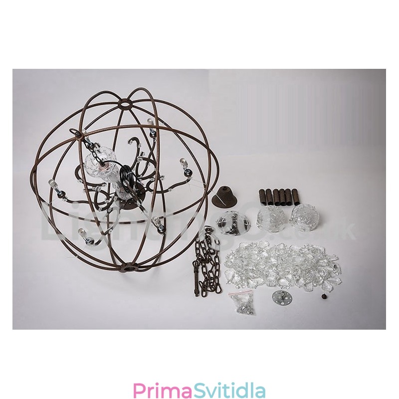 Průměr 60CM 80CM Vintage Crystal Painting Kovový lustr Rezavé barvy Závěsné světlo