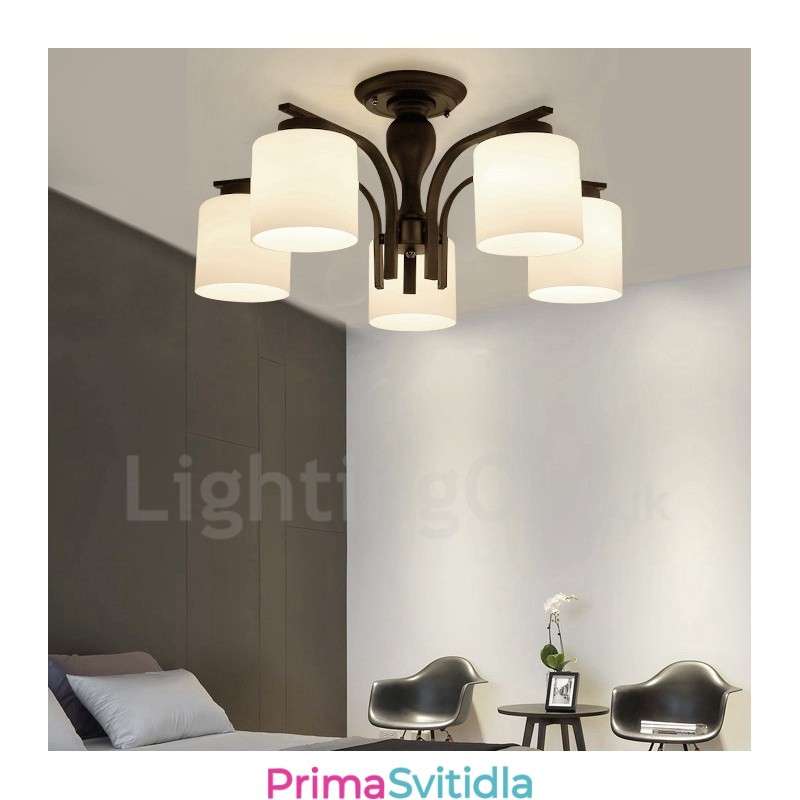 Integrovaný kovový lustr 5 Light Country se skleněným stínidlem