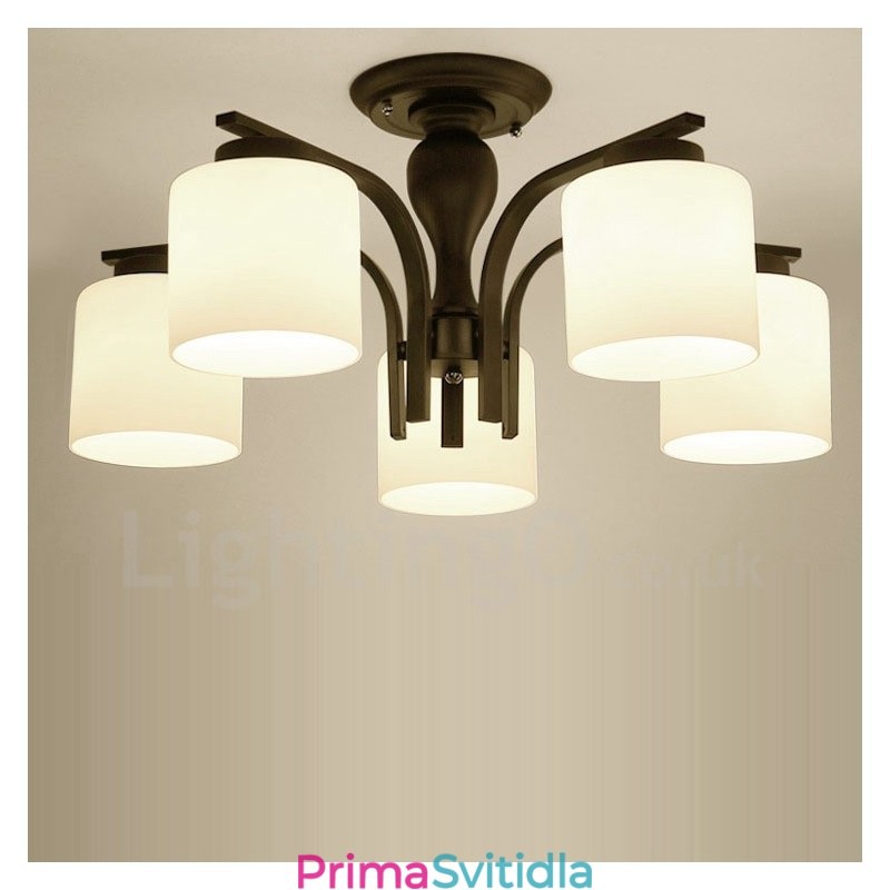 Integrovaný kovový lustr 5 Light Country se skleněným stínidlem