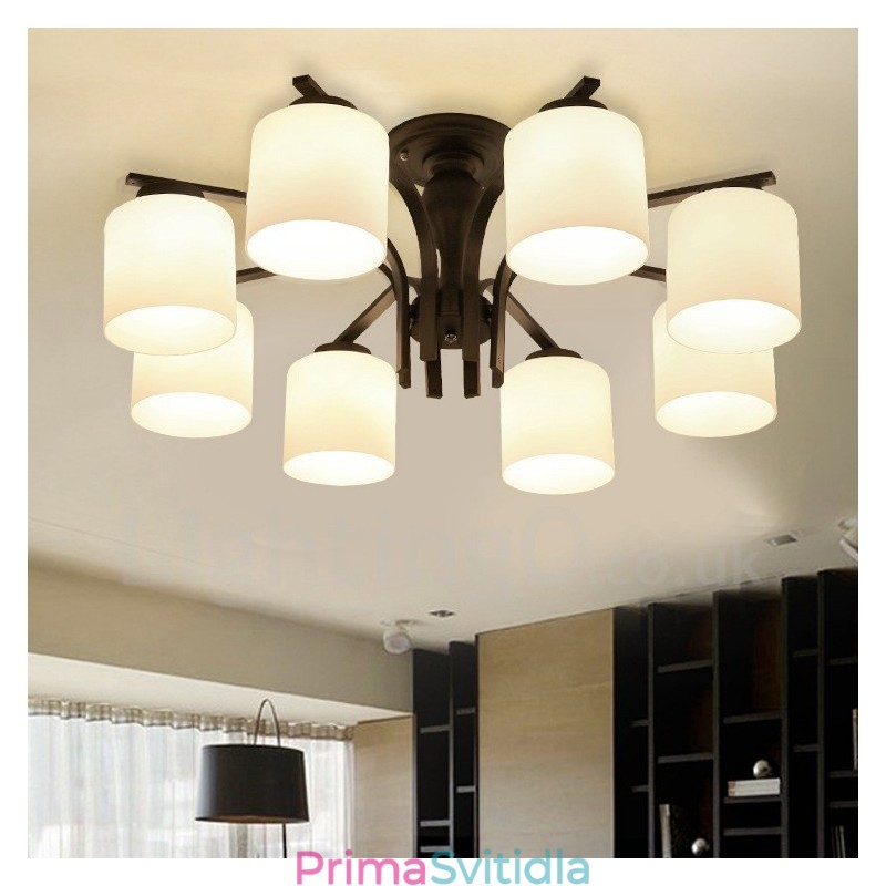 8 integrovaný kovový lustr Light Country se skleněným stínidlem