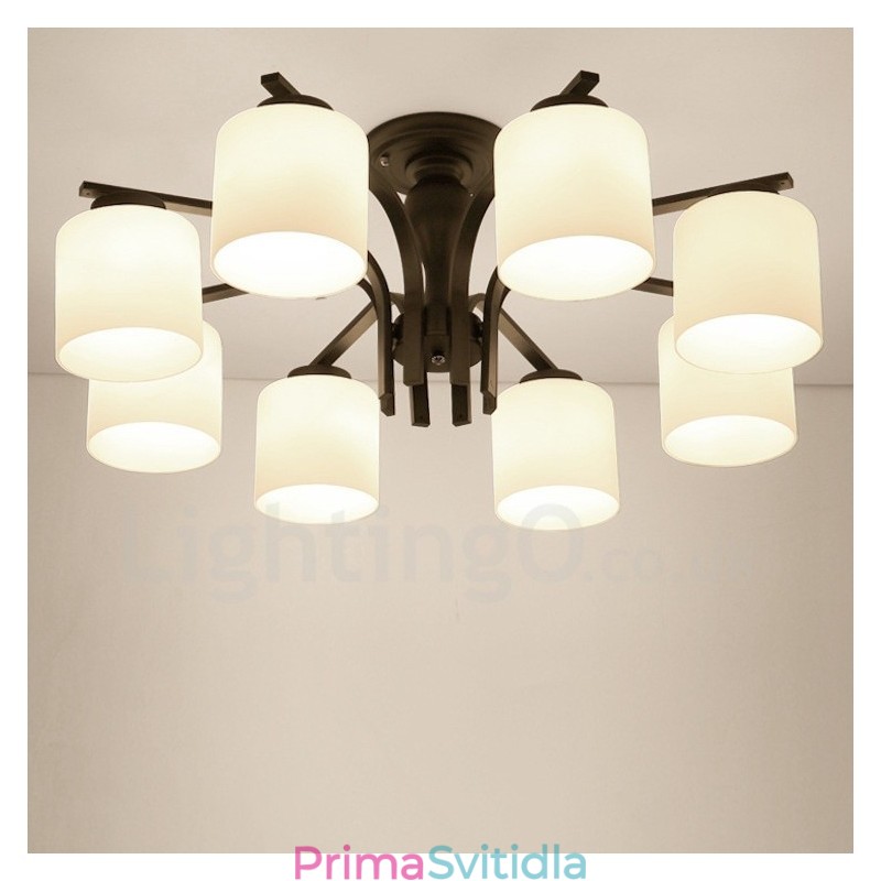 8 integrovaný kovový lustr Light Country se skleněným stínidlem