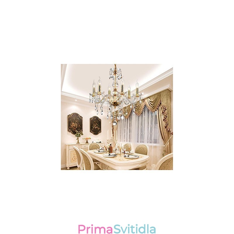 Lustr 6 světel Golden Vintage v křišťálovém prvku