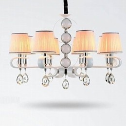 Látkový lustr 8 Light High Grade Lamp White Jade Silver Ring