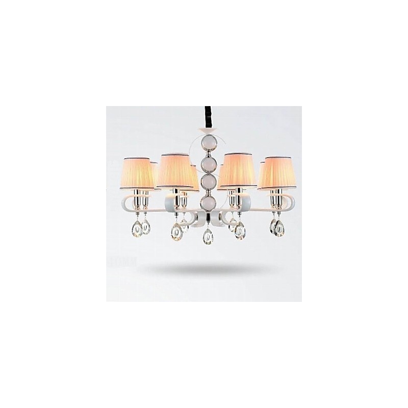 Látkový lustr 8 Light High Grade Lamp White Jade Silver Ring