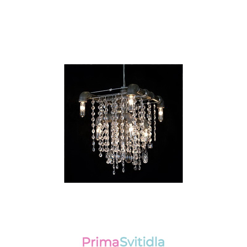 Křišťálový 9 světelný lustr v designu potrubí charakteristický pro severoamerický styl