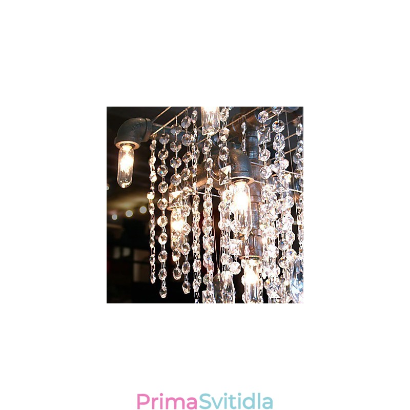 Křišťálový 9 světelný lustr v designu potrubí charakteristický pro severoamerický styl