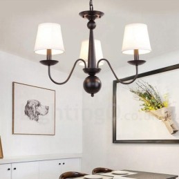 Integrovaný kovový lustr 3 Light Rustic Lodge s látkovým stínidlem