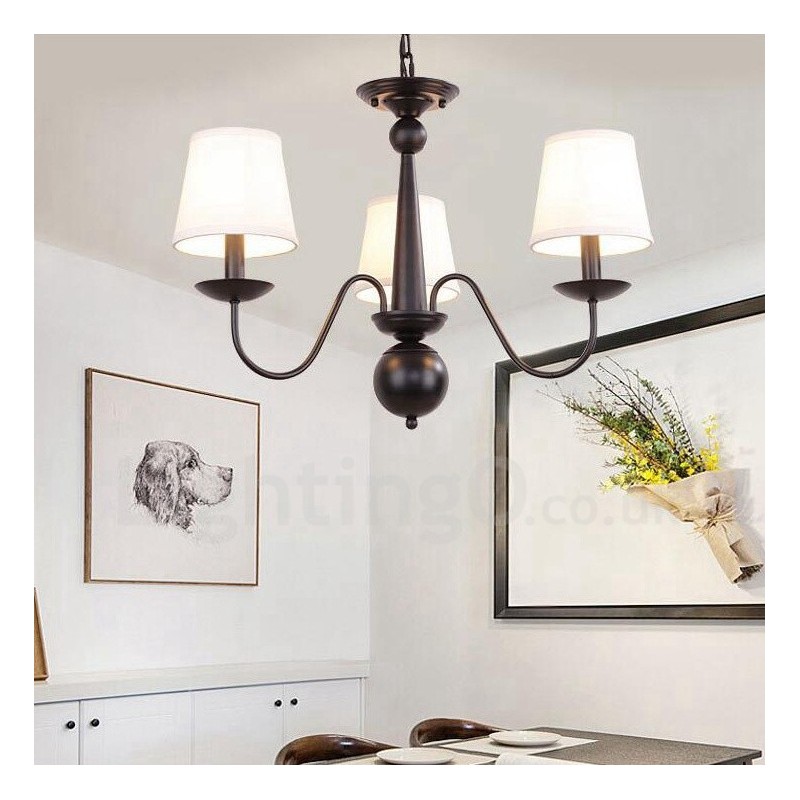 Integrovaný kovový lustr 3 Light Rustic Lodge s látkovým stínidlem