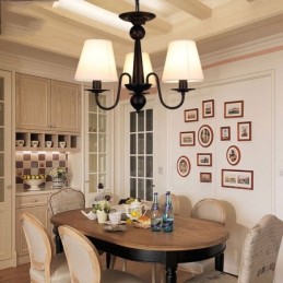 Integrovaný kovový lustr 3 Light Rustic Lodge s látkovým stínidlem