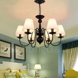 6 Integrovaný kovový lustr Light Rustic Lodge s látkovým stínidlem