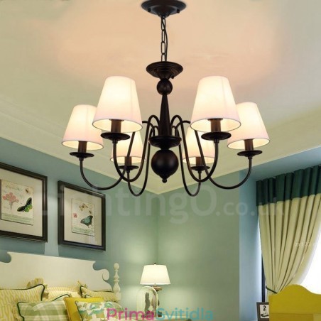 6 Integrovaný kovový lustr Light Rustic Lodge s látkovým stínidlem