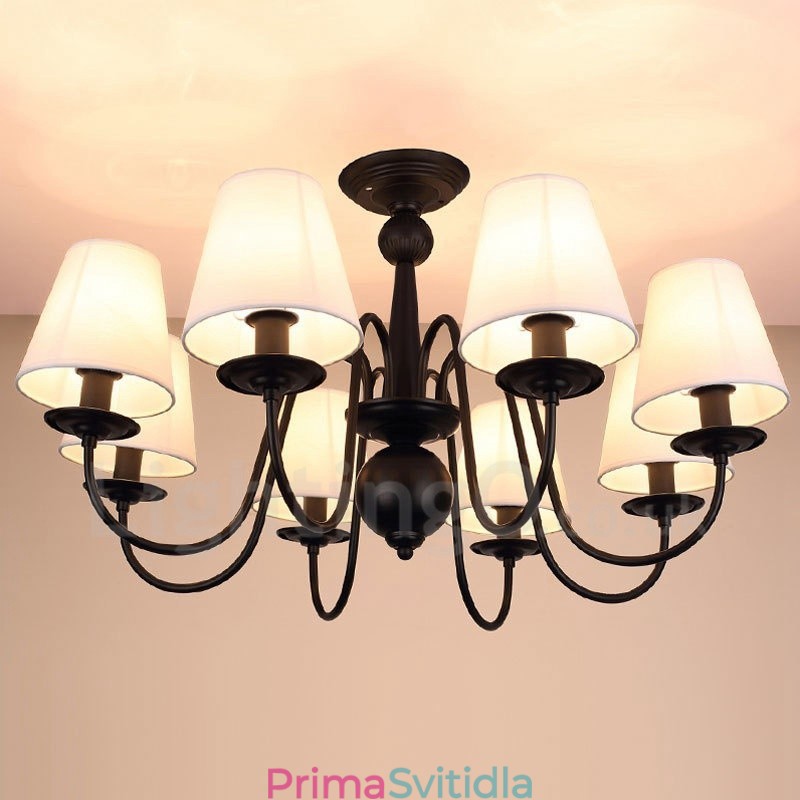 8 Integrovaný kovový lustr Light Rustic Lodge s látkovým stínidlem